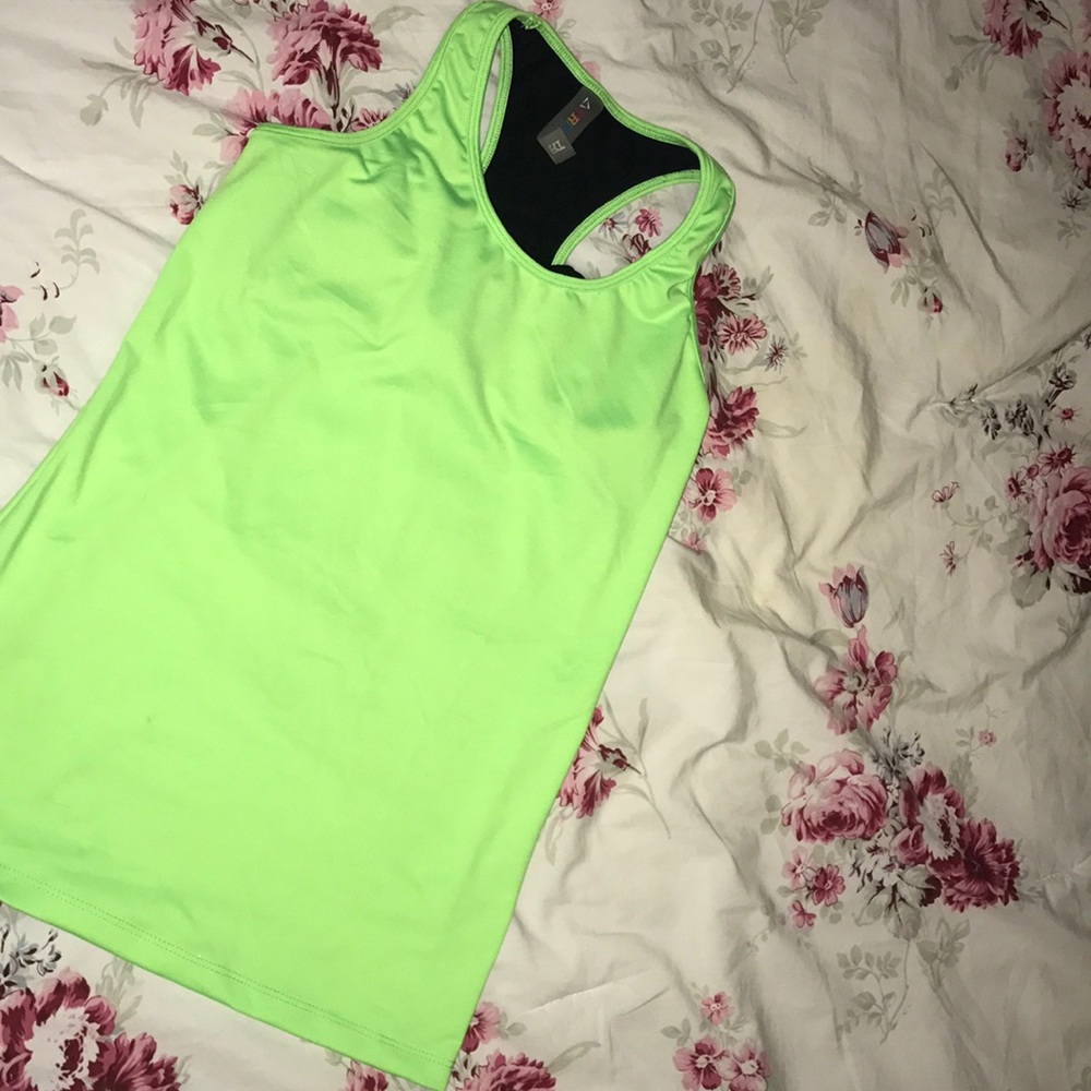 Lime green workout tank by Prism Sport.
